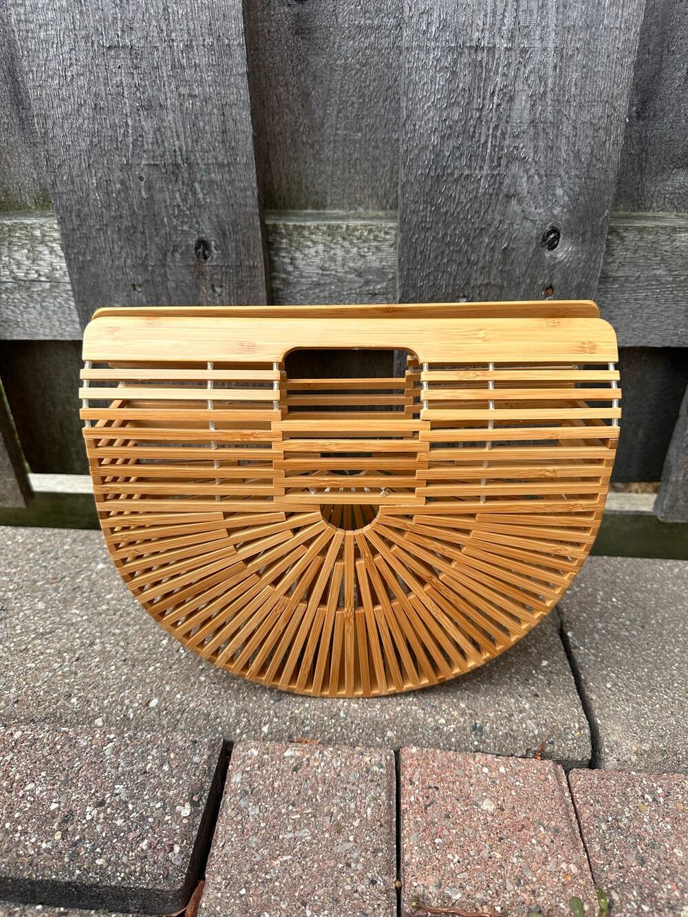 Bamboo Wood Half-Moon Top-Handle Bag
